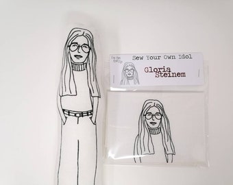 GLORIA STEINEM Sew Your Own Doll Kit, Feminist Gift, Writer, Activist, Icon, 60's 70's, Craft