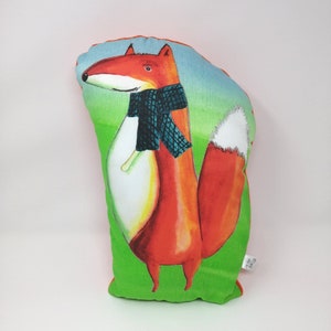 RENNY the Fox. Animal shaped cushion, large soft doll plush. Nursery, bedroom decor.