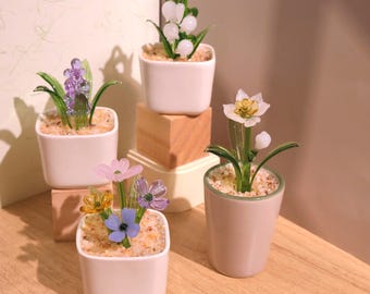 Handmade Glass Flowers, Glass Potted Plants,Hand Blown Glass Flower,Home Decor ,Housewarming gift, Gift for Her