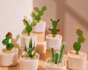 Handmade Glass Cactus,Glass Potted Plant Sculptures,Stained glass Plants,Home Decro,Housewarming gift,Gift for teacher