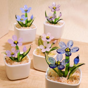 Handmade Glass Flowers,Glass Potted Plants,Glass Myosotis,Stained glass Plants,Housewarming gift,Gift for teacher
