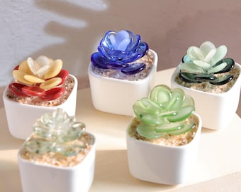 Handmade Glass Succulents,Glass Potted Plants,Mini Glass Plants,Glass Flower,Stained glass Plants,Housewarming gift,Gift for teacher