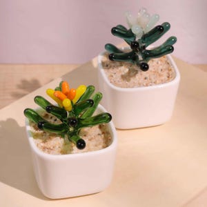Handmade Glass Succulents,Glass cactus, Glass Potted Plants,Mini Glass Plants,Glass Flower,Stained glass Plants,Housewarming gift,Desk decor
