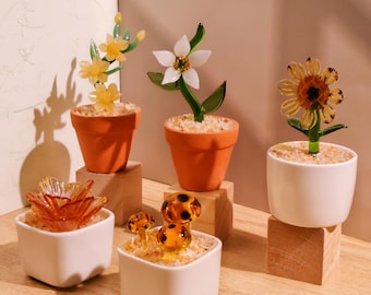 Handmade Glass Flowers,Glass Potted Plant Sculptures,Stained glass Plants,Home Decro,Housewarming gift,Gift for teacher
