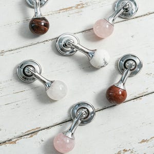 Natural Crystal Cabinet Knob, Gemstone Drawer Pull, Brass Furniture Hardware French Style