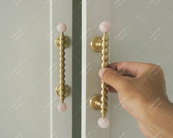 Natural Quartz Crystal Cabinet Knob, Gold Edge, Brass Drawer Pull