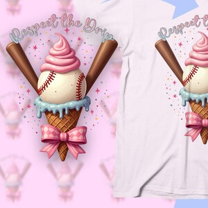 Cute Baseball Ice Cream Drip Design, Sport Mom PNG, Instant Download, Sublimation Print, Trending Respect the Drip, Baseball Digital File