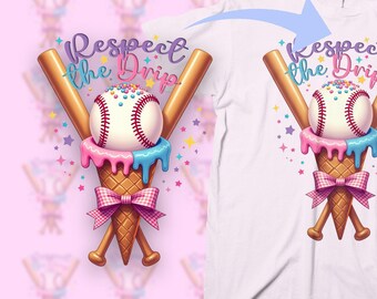 Diseño de helado con efecto de goteo inspirado en el béisbol: PNG para sublimación deportiva (descarga instantánea)