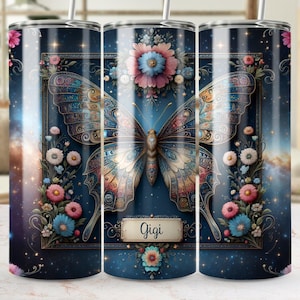 Gigi Butterfly Tumbler Wrap: Celestial Floral Sublimation Design (PNG)