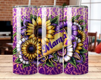 Mama Sunflower Tumbler Wrap: Glitter Leopard Sublimation Design (PNG)