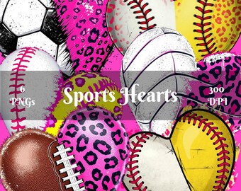 Sports Hearts PNG: Leopard Print, Sublimation Design (Digital Download)
