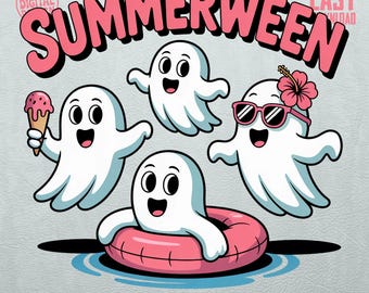 Summerween Ghost PNG: Tropical Halloween Sublimation Design (Digital Download)