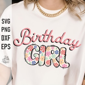 Menina de aniversário Png, Design de sublimação floral, Sublimação de aniversário, Png colorido, Design de camisa de aniversário para meninas, Arquivo de impressão, DTF