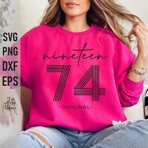51e verjaardag svg, negentien 74 svg, 1974 svg, 51 jaar svg, 51e verjaardag voor vrouwen, 51e verjaardag tshirt svg voor mannen, retro verjaardag svg