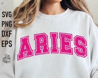 Aries Svg Png Sublimation, Varsity Font Svg, Aries Zodiac svg, Distressed Png file, Aries Horoscope Svg, Aries Zodiac Svg, DTF Transfer