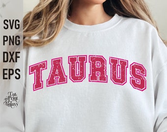 Taurus Svg, Taurus Birthday Distressed Png Sublimation, Varsity Font Svg, Taurus Zodiac Svg, Horoscope Svg, DTF Transfer