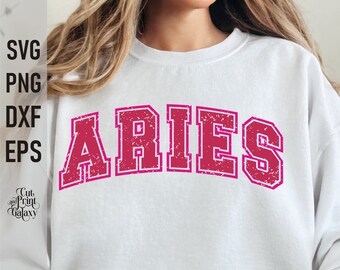 Aries Svg, Aries Birthday Png Sublimation, Varsity Font Svg, Distressed Png, Aries Zodiac Svg, Horoscope Svg, DTF Transfer