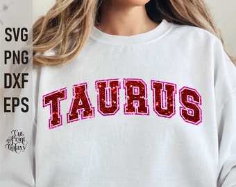 Taurus Svg, Varsity Font Svg, Taurus Birthday Png Sublimation, Sequin Png, Taurus Zodiac Svg, Horoscope Svg, DTF Transfer