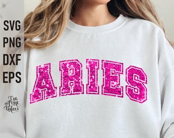 Aries Svg, Aries Birthday Png Sublimation, Varsity Font Svg, Sequin Png, Aries Zodiac Svg, Horoscope Svg, DTF Transfer