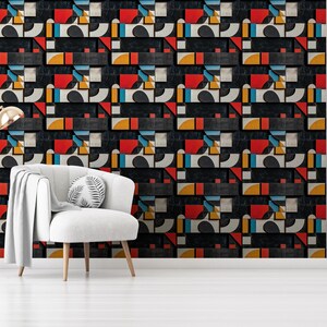 3D Geometric Industrial Wallpaper, Modern Abstract Wall Mural, Bold Retro Accent Wall, Textured Mid-Century Home Decor, Artistic Design