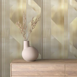 Luxury Gold Geometric Wallpaper, Elegant Metallic Wall Mural, Modern Art Deco Accent Wall, Stylish Minimalist Home Decor,