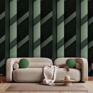 Luxury 3D Dark Green Geometric Wallpaper, Modern Abstract Wall Mural, Elegant Textured Accent Wall, Bold Contemporary Home Decor,