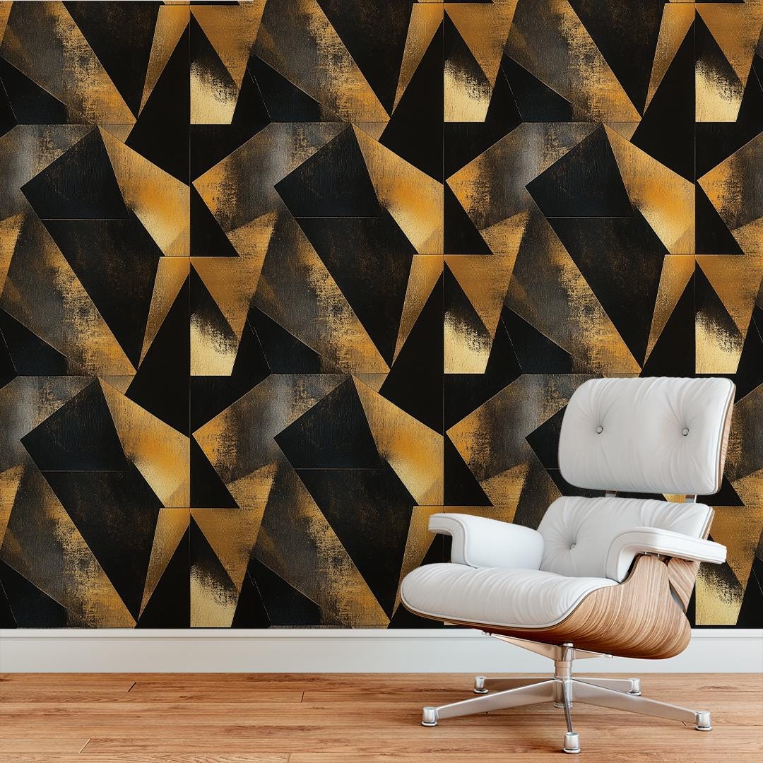Luxury Black and Gold Geometric Wallpaper, Modern Abstract Wall Mural ...