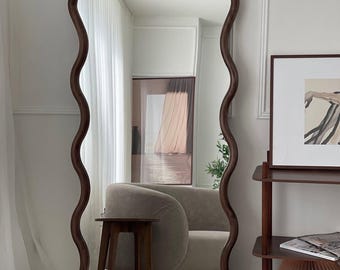 Wavy Full Length Mirror - Solid Wood Frame | Modern Curved Floor Mirror | Statement Wall Decor