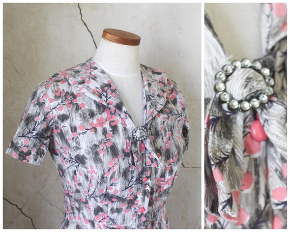 Vintage 50s Print Dress Full Skirt