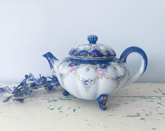 Antique Flow Blue Teapot