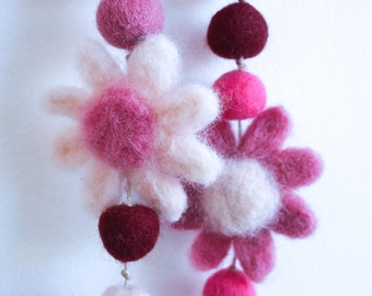 Pink Flower Garland Hand Felted 10 ft