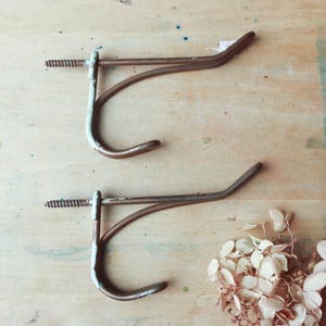 Vintage Metal Hooks x 2 with Chipped Paint