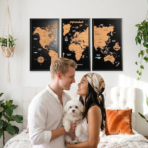 Wooden Push Pin World Map Wall Art Cork Travel Decor for Home & Office Christmas Gift