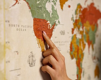 Mapa del mundo con chinchetas, lienzo para pared, decoración retro para el hogar y la oficina, regalos de San Valentín
