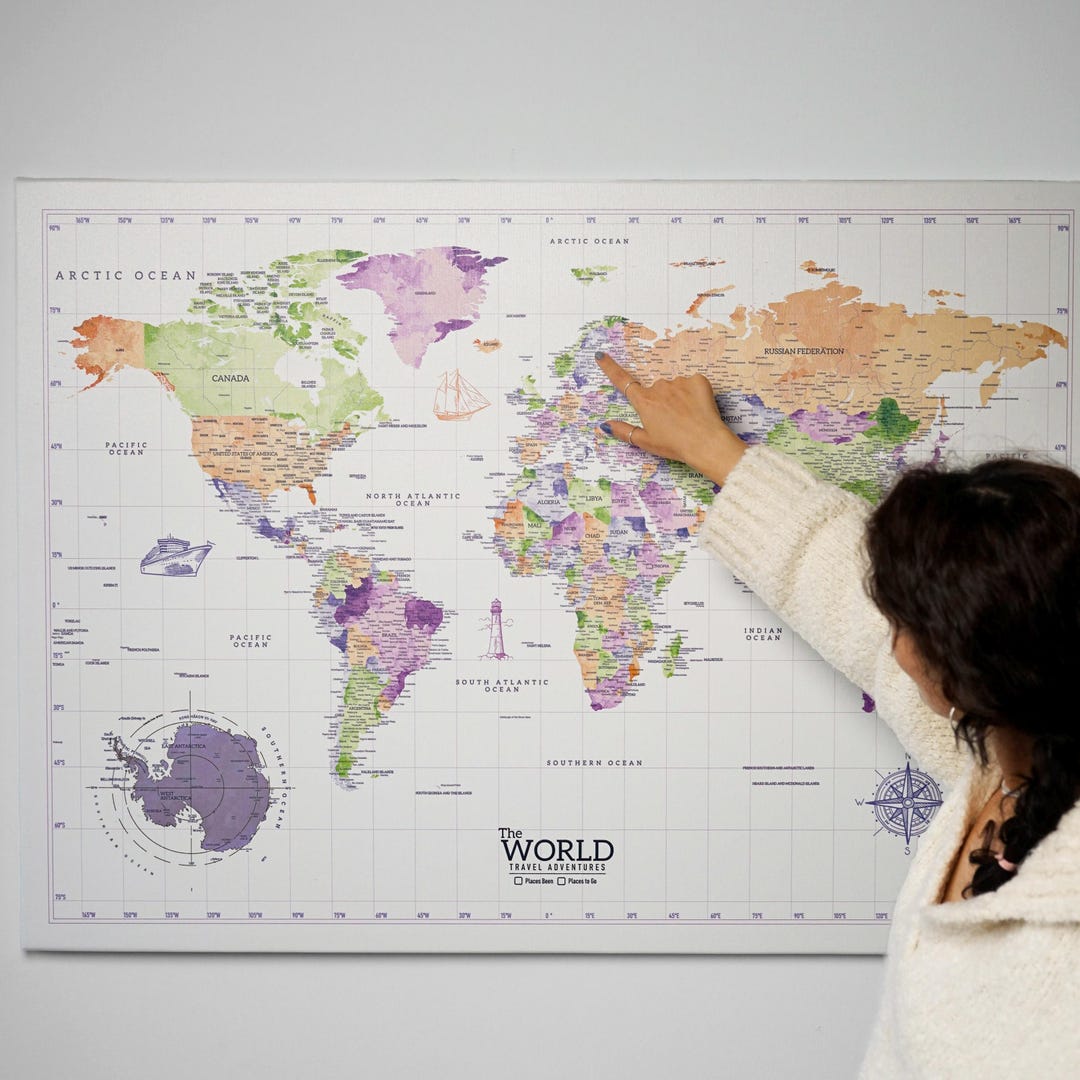 Push Pin World Map Canvas Wall Art, Modern Home Office Decor, Travel ...