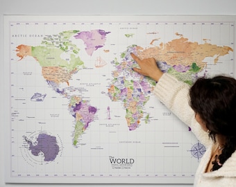 Push Pin World Map Canvas Wall Art, Modern Home Office Decor, Valentine's Day Gifts