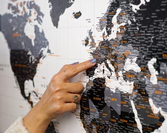 World Map Push Pin Canvas Wall Art, Home Office Decor, Valentine's Day Gifts