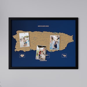 Push Pin Puerto Rico Map Wall Art Cork Board Framed San Juan Travel Map Home Office Decor Gift