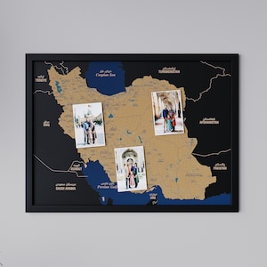 Push Pin Iran Map Wall Art Cork Board Framed Persia Travel Map Home Office Decor Tehran Gift