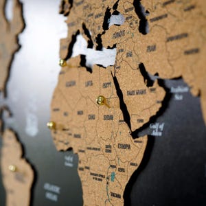 Wooden World Map Push Pin Travel Map Wall Art Cork Board Home Office ...