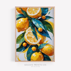 Sicilian Style Lemon Illustration Print | Bright Citrus Art | Kitchen Wall Decor | Fruit Still Life | Summer Vibe Poster | Digital Download