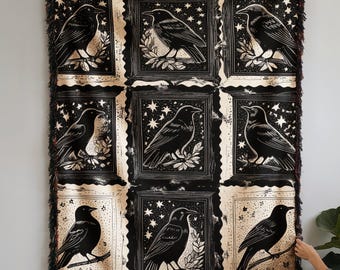 Überwurf Decke Gothic Krähe Stern Muster Nostalgisch Himmlisch Design Gruselig Dekor für Zuhause Wohnzimmer Schlafzimmer gemütlich warm einzigartig Geschenkidee
