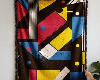 Manta con estampado geométrico colorido, diseño abstracto moderno, elegante, vibrante y única, decoración acogedora para el hogar, sala de estar, idea de regalo