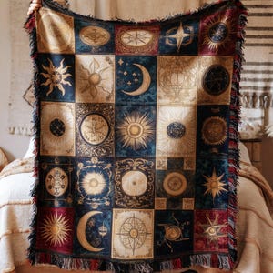 Blanket celestial sun moon star print astrology cozy throw cosmic zodiac warm quilt home decor gift display astrology lovers starry bedroom