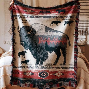 Blanket buffalo themed southwestern bison print cozy animal pattern throw rustic wildlife decor gift display nature lovers rustic bedroom