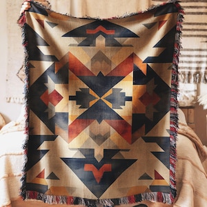 Throw Blanket Geometric Tribal Design Boho Chic Southwestern Pattern Cozy Warm Decorative Bedspread Sofa Cover for Home Gift Idea