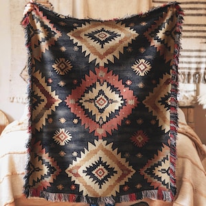 Manta bohemia, tribal, étnica, geométrica, diseño azteca, estilo suroeste, acogedora y cálida, decoración para la sala de estar, idea de regalo para el hogar, elegante