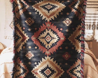 Manta bohemia, tribal, étnica, geométrica, diseño azteca, estilo suroeste, acogedora y cálida, decoración para la sala de estar, idea de regalo para el hogar, elegante