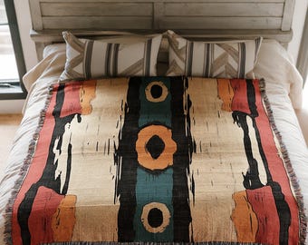Manta bohemia chic con diseño tribal del suroeste, patrón geométrico, acogedora, cálida, decorativa, con acento étnico, ideal como regalo para el hogar.