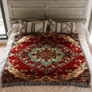 Woven Blanket Nostalgic Persian-Inspired Art Deco Throw Bohemian Home Decor Cozy Sofa Cover Floral Mandala Pattern Unique Artistic